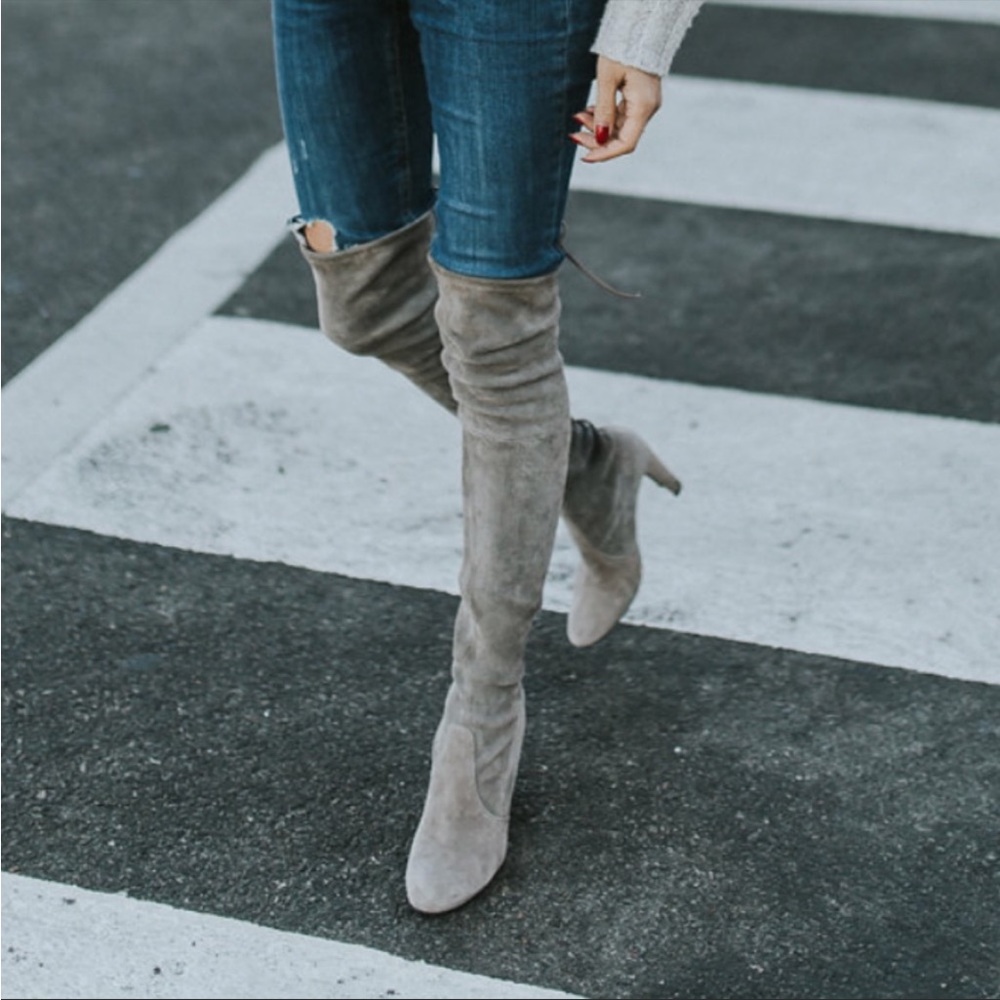 Steve Madden over the knee grey heeled boots